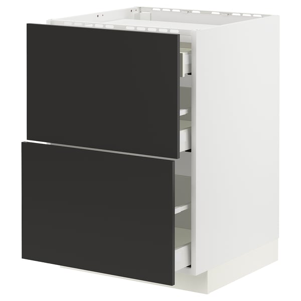 METOD / MAXIMERA base cab f hob/2 fronts/3 drawers, white/Nickebo matt anthracite, 60x60 cm