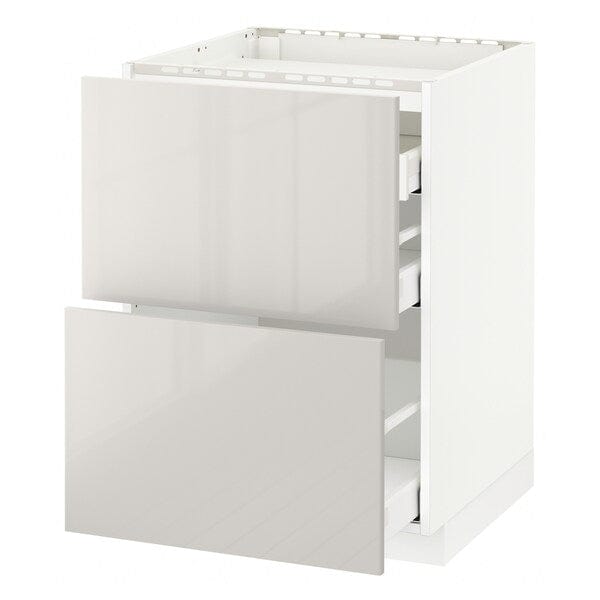 Ikea METOD / MAXIMERA - Base cab f hob/2 fronts/3 drawers, white/Ringhult light grey, 60x60 cm