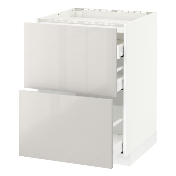 METOD / MAXIMERA base cab f hob/2 fronts/3 drawers, white/Ringhult light grey, 60x60 cm