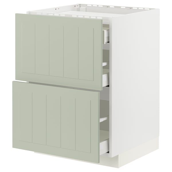 METOD / MAXIMERA base cab f hob/2 fronts/3 drawers, white/Stensund light green, 60x60 cm