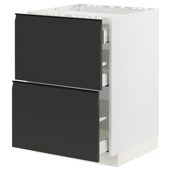 METOD / MAXIMERA base cab f hob/2 fronts/3 drawers, white/Upplöv matt anthracite, 60x60 cm