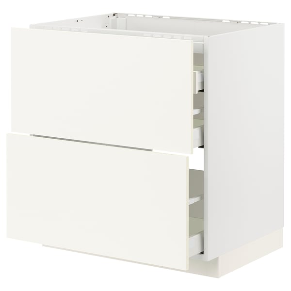 METOD / MAXIMERA base cab f hob/2 fronts/3 drawers, white/Vallstena white, 80x60 cm