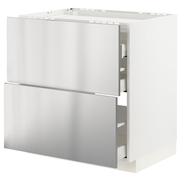 METOD / MAXIMERA base cab f hob/2 fronts/3 drawers, white/Vårsta stainless steel, 80x60 cm