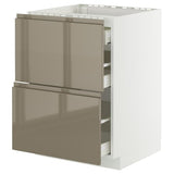 METOD / MAXIMERA base cab f hob/2 fronts/3 drawers, white/Voxtorp high-gloss dark grey-brown, 60x60 cm