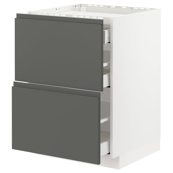 METOD / MAXIMERA base cab f hob/2 fronts/3 drawers, white/Voxtorp dark grey, 60x60 cm