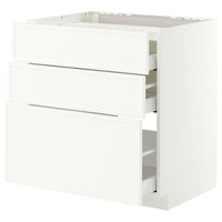 METOD / MAXIMERA base cab f hob/3 fronts/3 drawers, white/Aspudden matt white, 80x60 cm