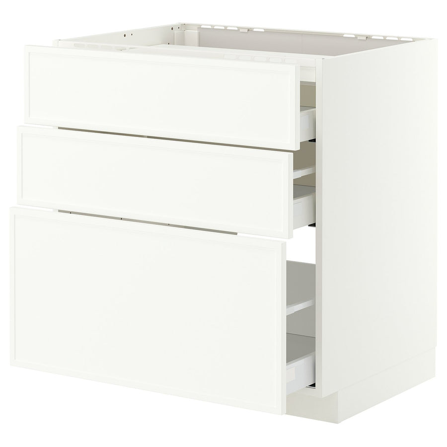 METOD / MAXIMERA base cab f hob/3 fronts/3 drawers, white/Aspudden matt white, 80x60 cm