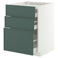 METOD / MAXIMERA base cab f hob/3 fronts/3 drawers, white/Aspudden dark grey-green, 60x60 cm