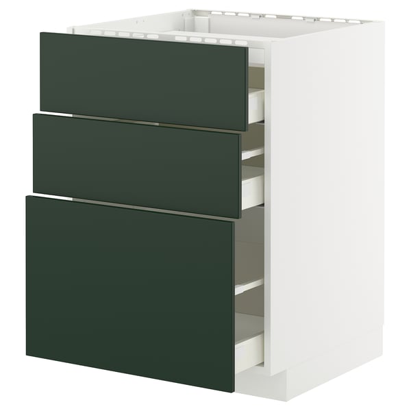 METOD / MAXIMERA base cab f hob/3 fronts/3 drawers, white/Havstorp deep green, 60x60 cm