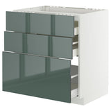 METOD / MAXIMERA base cab f hob/3 fronts/3 drawers, white/Kallarp high-gloss dark grey-green, 80x60 cm