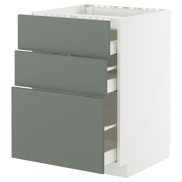 Ikea METOD / MAXIMERA - Base cab f hob/3 fronts/3 drawers, white/Nickebo matt grey-green, 60x60 cm