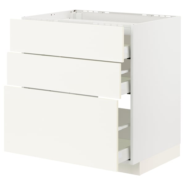 METOD / MAXIMERA base cab f hob/3 fronts/3 drawers, white/Vallstena white, 80x60 cm