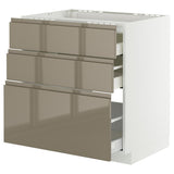 METOD / MAXIMERA base cab f hob/3 fronts/3 drawers, white/Voxtorp high-gloss dark grey-brown, 80x60 cm