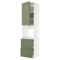 METOD / MAXIMERA high cabinet f oven+door/2 drawers, white/Axstad grey-green, 60x60x240 cm