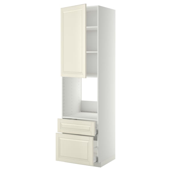 METOD / MAXIMERA high cabinet f oven+door/2 drawers, white/Bodbyn off-white, 60x60x220 cm