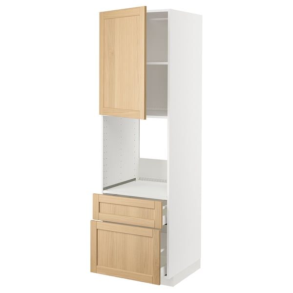 METOD / MAXIMERA high cabinet f oven+door/2 drawers, white/Forsbacka oak, 60x60x200 cm