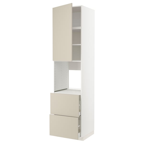 METOD / MAXIMERA high cabinet f oven+door/2 drawers, white/Havstorp beige, 60x60x240 cm