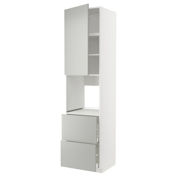 METOD / MAXIMERA - High cabinet f oven+door/2 drawers, white/Havstorp light grey, 60x60x240 cm