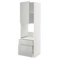METOD / MAXIMERA high cabinet f oven+door/2 drawers, white/Havstorp light grey, 60x60x200 cm