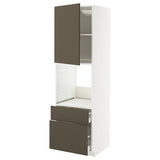 METOD / MAXIMERA high cabinet f oven+door/2 drawers, white/Havstorp brown-beige, 60x60x200 cm