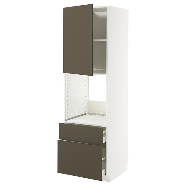Ikea METOD / MAXIMERA - High cabinet f oven+door/2 drawers, white/Havstorp brown-beige, 60x60x200 cm