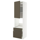 METOD / MAXIMERA high cabinet f oven+door/2 drawers, white/Havstorp brown-beige, 60x60x220 cm