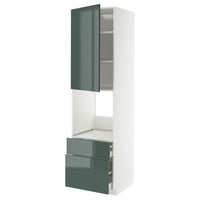 METOD / MAXIMERA high cabinet f oven+door/2 drawers, white/Kallarp high-gloss dark grey-green, 60x60x220 cm