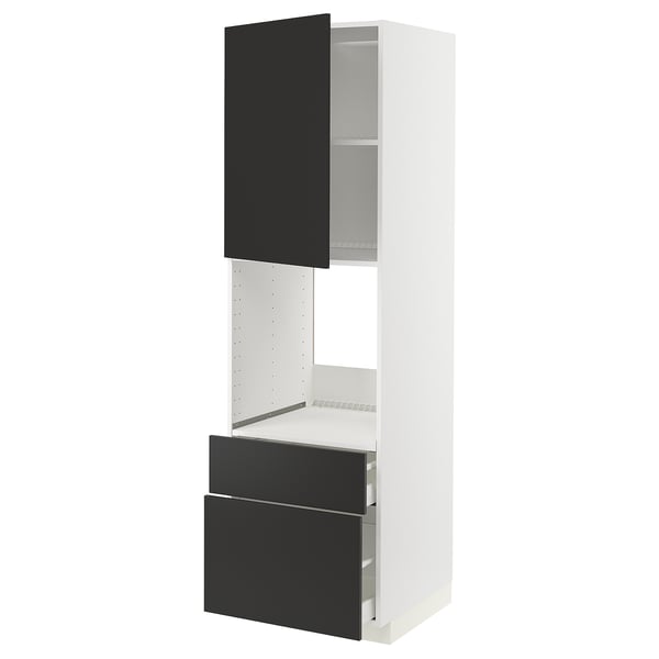METOD / MAXIMERA high cabinet f oven+door/2 drawers, white/Nickebo matt anthracite, 60x60x200 cm
