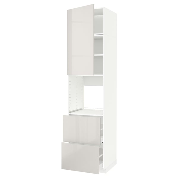 METOD / MAXIMERA high cabinet f oven+door/2 drawers, white/Ringhult light grey, 60x60x240 cm