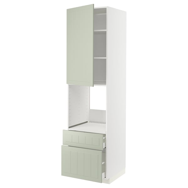 METOD / MAXIMERA high cabinet f oven+door/2 drawers, white/Stensund light green, 60x60x220 cm