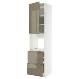 METOD / MAXIMERA high cabinet f oven+door/2 drawers, white/Voxtorp high-gloss dark grey-brown, 60x60x240 cm