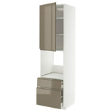 METOD / MAXIMERA high cabinet f oven+door/2 drawers, white/Voxtorp high-gloss dark grey-brown, 60x60x220 cm