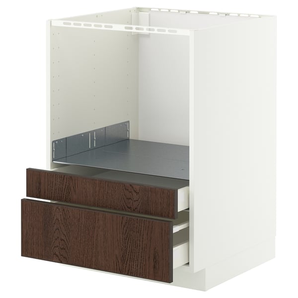 METOD / MAXIMERA base cabinet f combi micro/drawers, white/Sinarp brown, 60x60 cm
