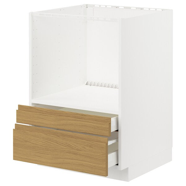 METOD / MAXIMERA - Base cabinet f combi micro/drawers, white/Voxtorp oak effect, 60x60 cm