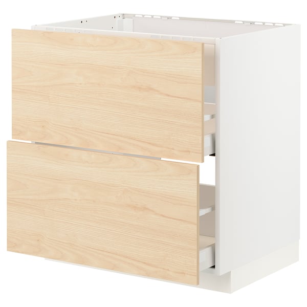 METOD / MAXIMERA base cab f hob/int extractor w drw, white/Askersund light ash effect, 80x60 cm