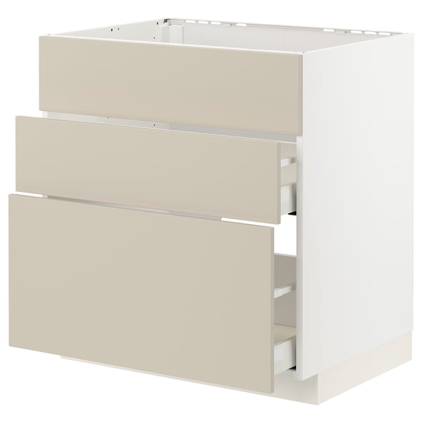 METOD / MAXIMERA base cab f hob/int extractor w drw, white/Havstorp beige, 80x60 cm