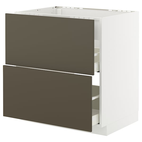 Ikea METOD / MAXIMERA - Base cab f hob/int extractor w drw, white/Havstorp brown-beige, 80x60 cm