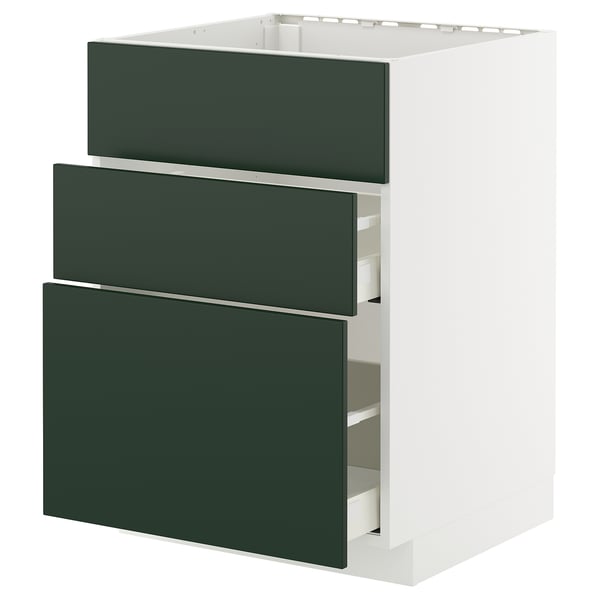 METOD / MAXIMERA base cab f hob/int extractor w drw, white/Havstorp deep green, 60x60 cm