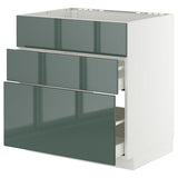 METOD / MAXIMERA base cab f hob/int extractor w drw, white/Kallarp high-gloss dark grey-green, 80x60 cm