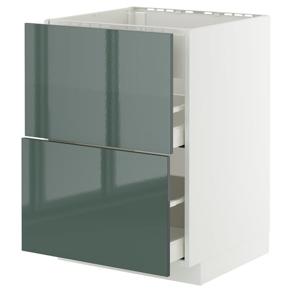 METOD / MAXIMERA base cab f hob/int extractor w drw, white/Kallarp high-gloss dark grey-green, 60x60 cm