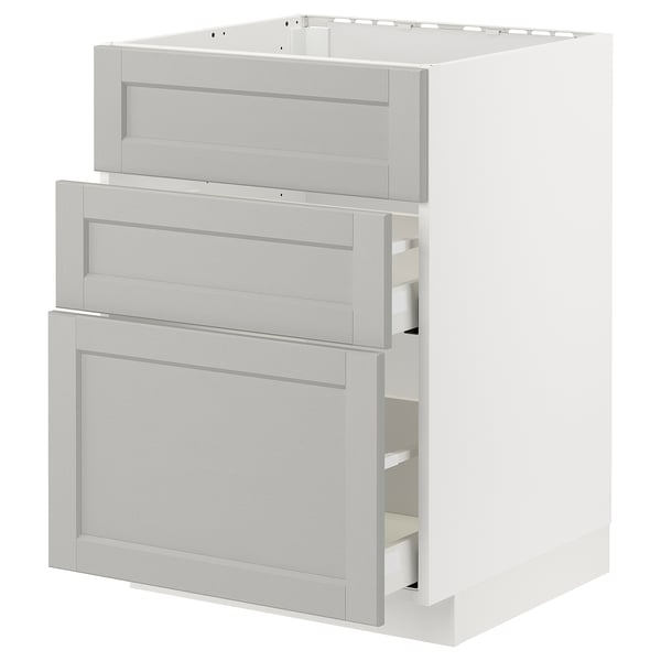 METOD / MAXIMERA base cab f hob/int extractor w drw, white/Lerhyttan light grey, 60x60 cm