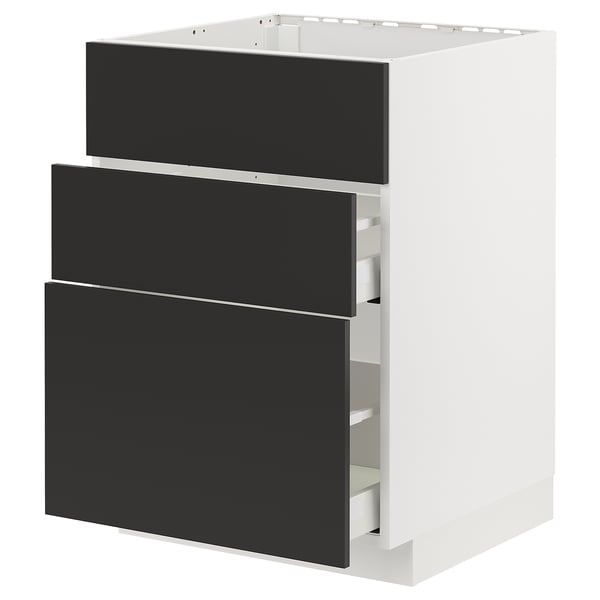 METOD / MAXIMERA base cab f hob/int extractor w drw, white/Nickebo matt anthracite, 60x60 cm