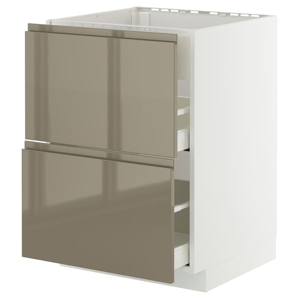METOD / MAXIMERA base cab f hob/int extractor w drw, white/Voxtorp high-gloss dark grey-brown, 60x60 cm