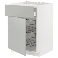 METOD / MAXIMERA base cab f hob/drawer/2 wire bskts, white/Havstorp light grey, 60x60 cm