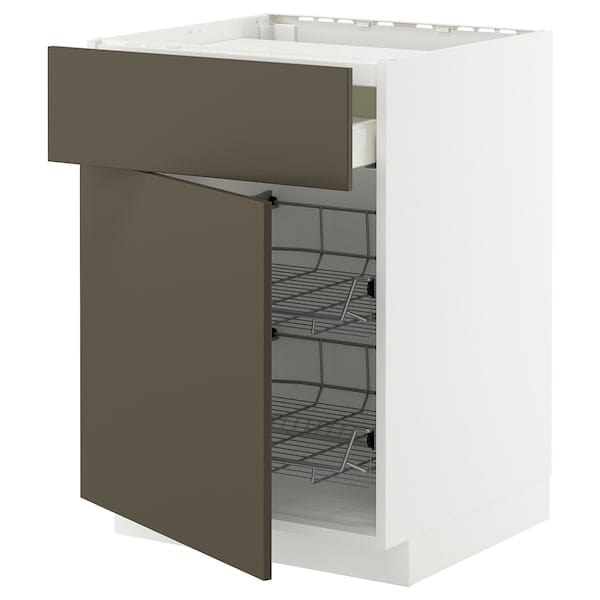 Ikea METOD / MAXIMERA - Base cab f hob/drawer/2 wire bskts, white/Havstorp brown-beige, 60x60 cm