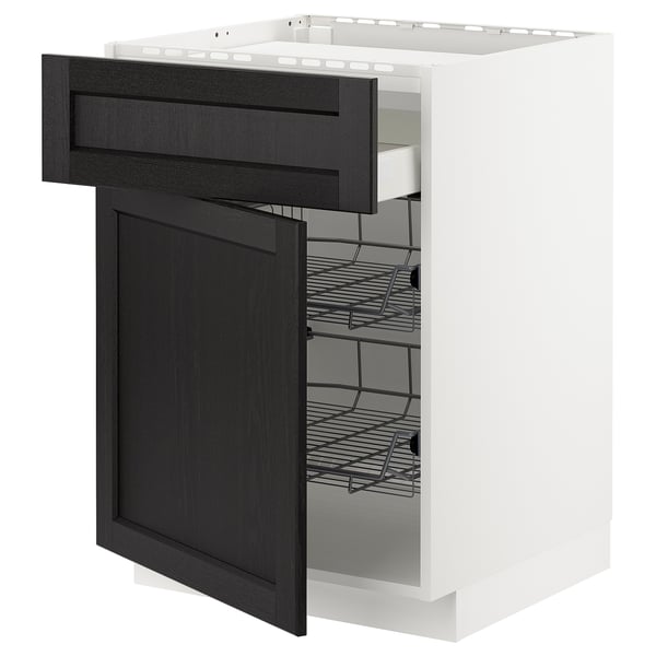 METOD / MAXIMERA base cab f hob/drawer/2 wire bskts, white/Lerhyttan black stained, 60x60 cm