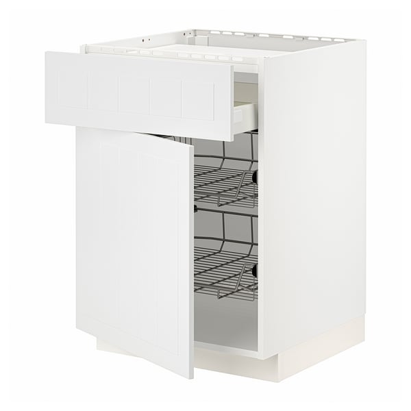 METOD / MAXIMERA base cab f hob/drawer/2 wire bskts, white/Stensund white, 60x60 cm