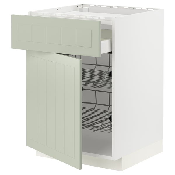 METOD / MAXIMERA base cab f hob/drawer/2 wire bskts, white/Stensund light green, 60x60 cm