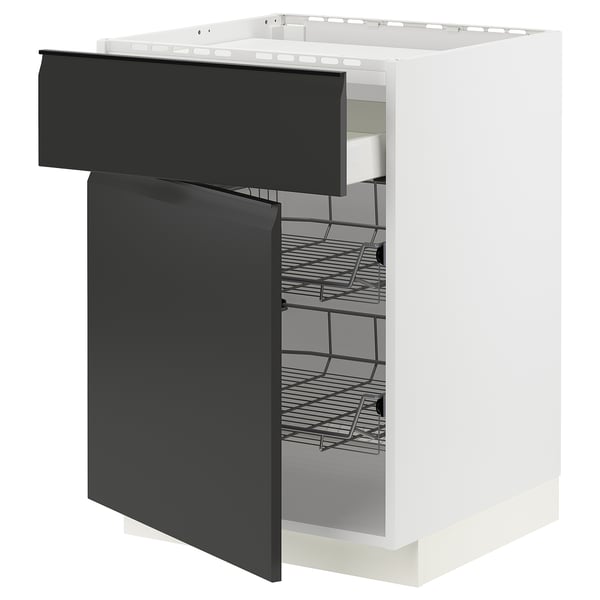 METOD / MAXIMERA base cab f hob/drawer/2 wire bskts, white/Upplöv matt anthracite, 60x60 cm