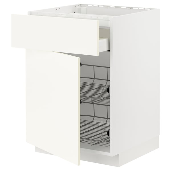 METOD / MAXIMERA base cab f hob/drawer/2 wire bskts, white/Vallstena white, 60x60 cm